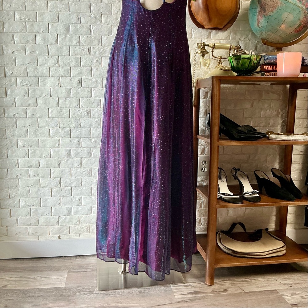 Vintage Y2K Iridescent Glitter Galaxy Color-Changing Strappy Back Formal Gown - Picture 11 of 15